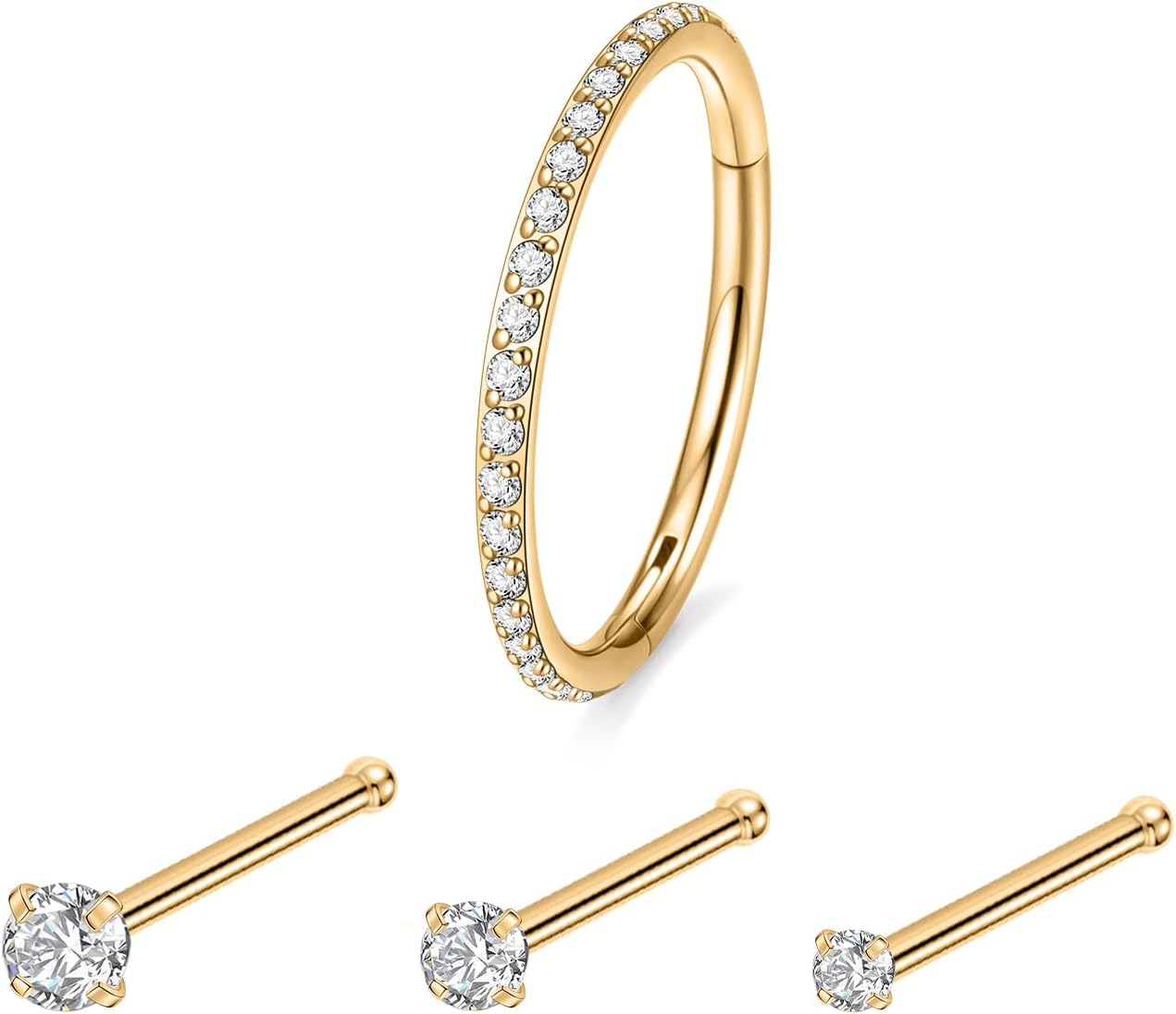 FUNLMO G23 Titanium Nose Studs Nose Piercing Jewelry 20G Nose Ring L Shaped Corkscrew Straight Diamond CZ Diamond CZ Nose Screw for Women Men