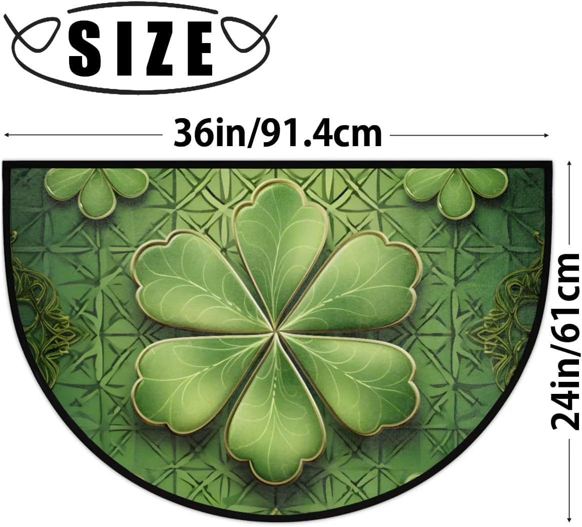 cfpolar Half Round Door Mat Four Leaf Clovers Pattern Non-Slip Semi Circle Area Rug Washable Semi Circle Floor Rug for Indoor Outdoor Living Room Bathroom Kitchen Patio Hearth Rugs Home Decoration