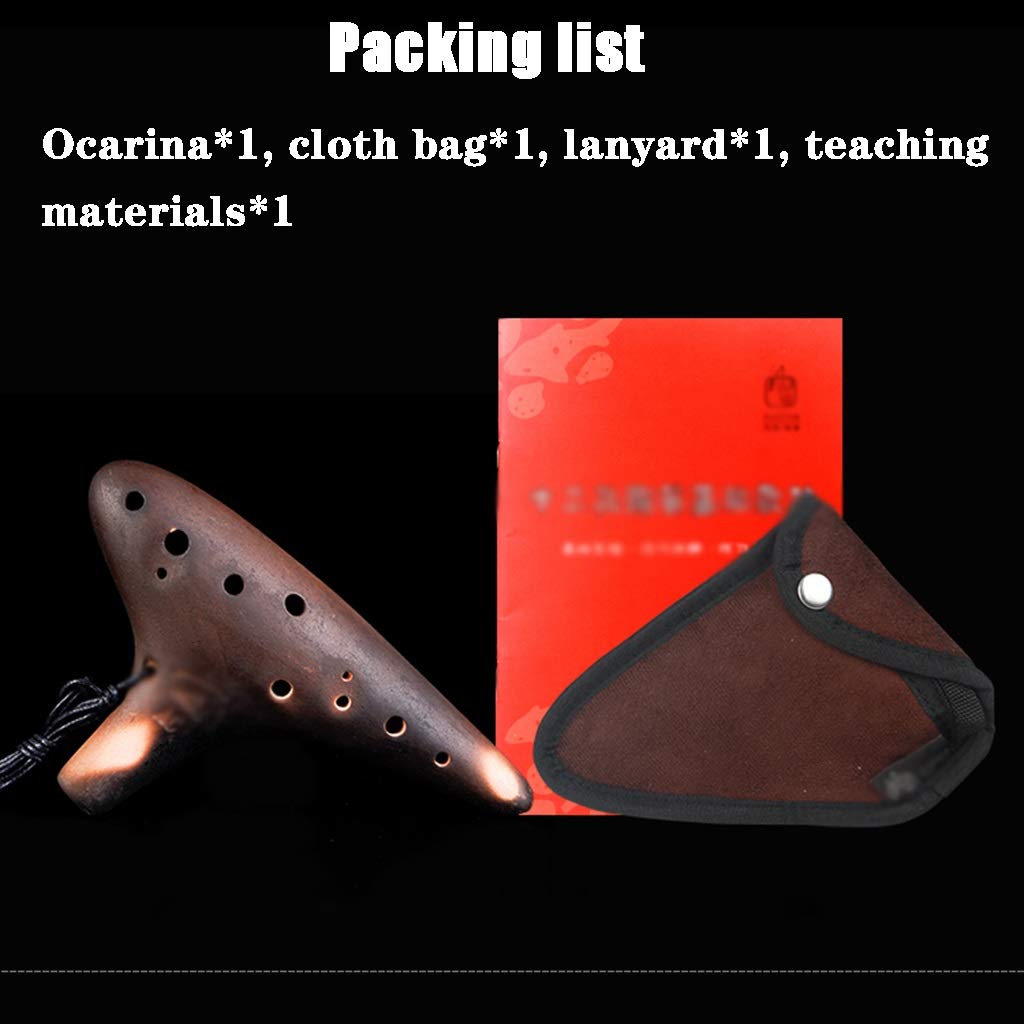 Okarina, 12-Loch Alto C Clay Ocarina, Stofftasche + Schlüsselband + Unterrichtsmaterialien