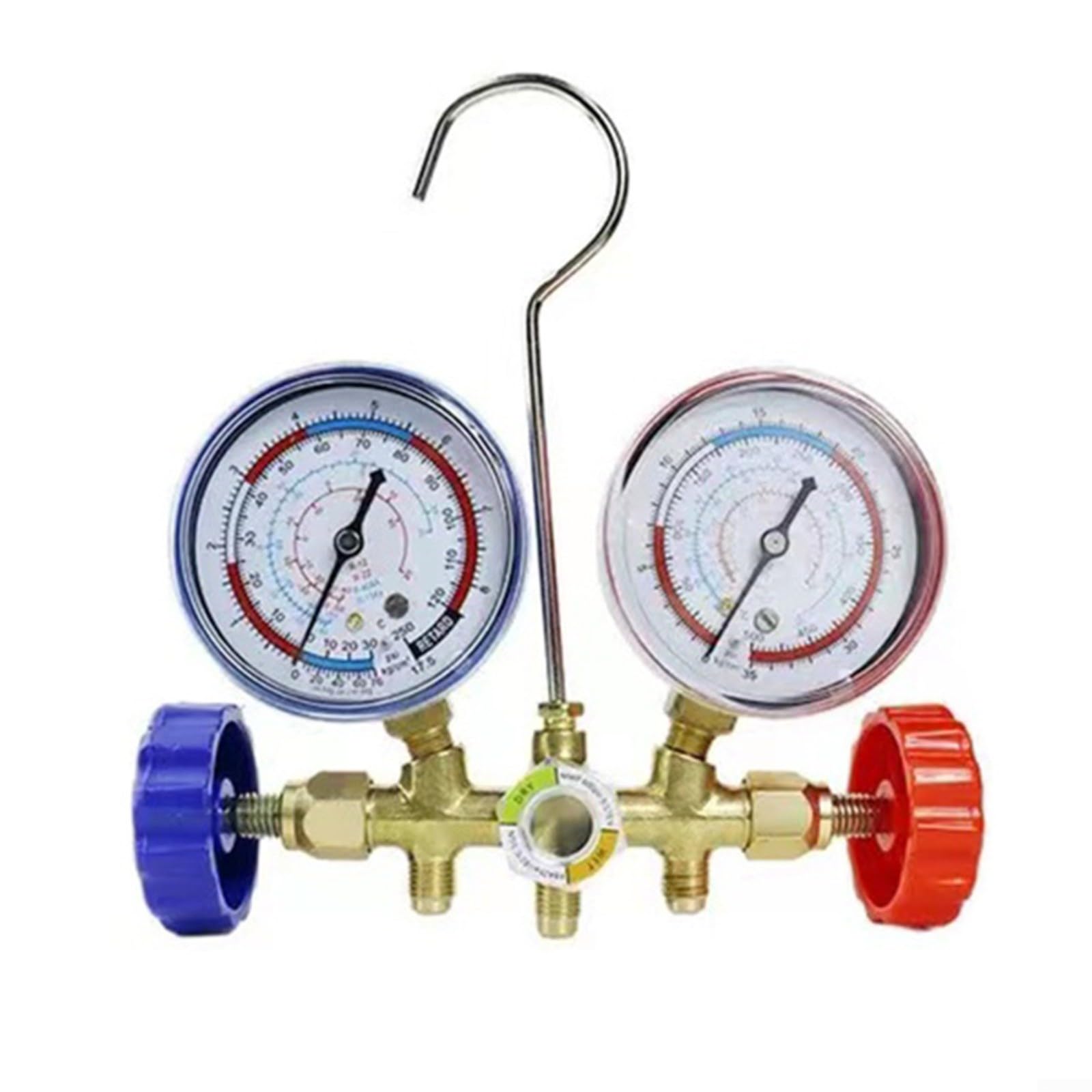 AC - Juego de manómetros de diagnóstico R32 R410A R22 para R134A Kit de herramientas de aire acondicionado profesional de 3 vías con mangueras