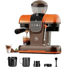 i Cafilas Semi-Automatic Espresso Machine with Grinder & Steam Wand,Orange