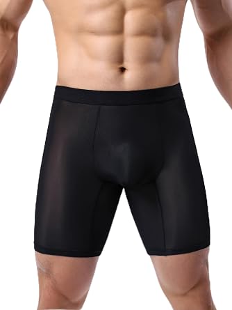 Mens Ice Silk Mesh Boxer Briefs, Moisture-Wicking Ultra Thin Stretch See Through Underwear Trunk