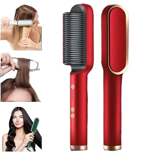 Peine alisador de pelo de iones negativos con 5 temperaturas, cepillo alisador de pelo 2 en 1 y rizador, cepillo alisador de pelo, cepillo alisador