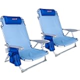 Portable Folding Beach Chair Lightweight Camping Chair Lawn Chairs for Concerts Lay Flat Beach Chairs Recliner Backpack Outdoor Chairs with Shoulder Strap, Supports 300 lbs