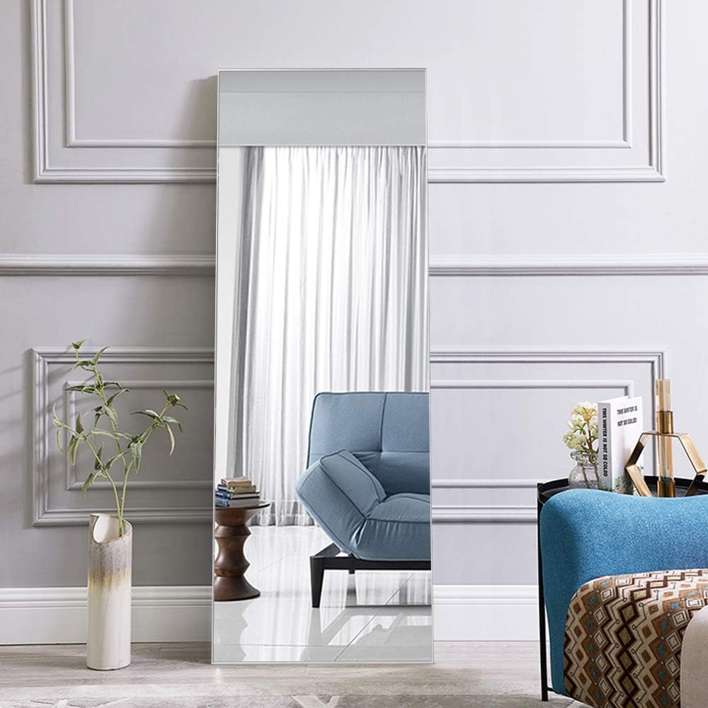 Full Length Mirror Floor Mirror, Large Rectangle Bedroom Mirror Dressing Mirror Wall-Mounted Mirror, Standing Hanging or Leaning Against Wall, 65"x22" (Silver)