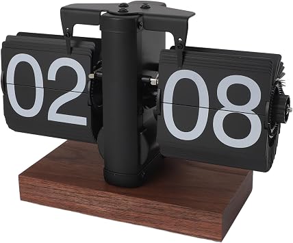 Retro Digital Flip Down Clock, Flip Desk Clock Vintage 24 Hours Mechanical Digital Automatic Turning Anti Slip Wood Base for Home Desk Table Living Room Office