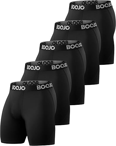 BOOJO 5 Pack Compression Shorts for Men - Athletic Running Black Spandex Quick Dry Underwear for Workout Gym Basketball