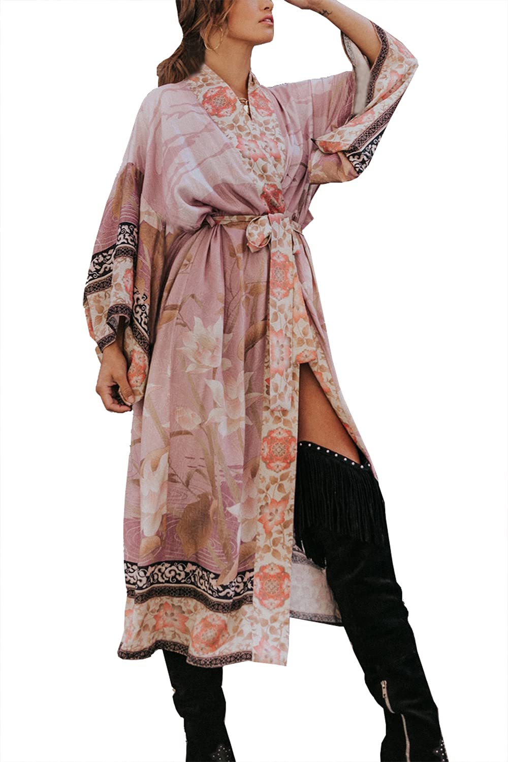 L-Peach Ropa de Dormir Caftán para Mujer Kimono Bikini Cover Ups Vestido de Playa Pareos Batas