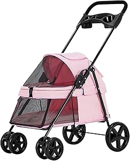 Carrinhos de estimação para cães e gatos Carrinhos de bebê requintados Carrinhos de bebê para cães pequenos Carrinhos de cachorro leves para cães pequenos Carrinho dobrável para animais de estimação com folga 4 rodas (rosa)
