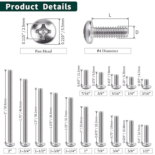 Miniatura 4 de Tornillo de máquina de cabeza plana #4-40 x 14", Phillips Drive, acero inoxidable 304 18-8, acabado brillante, rosca completamente a máquina, 100