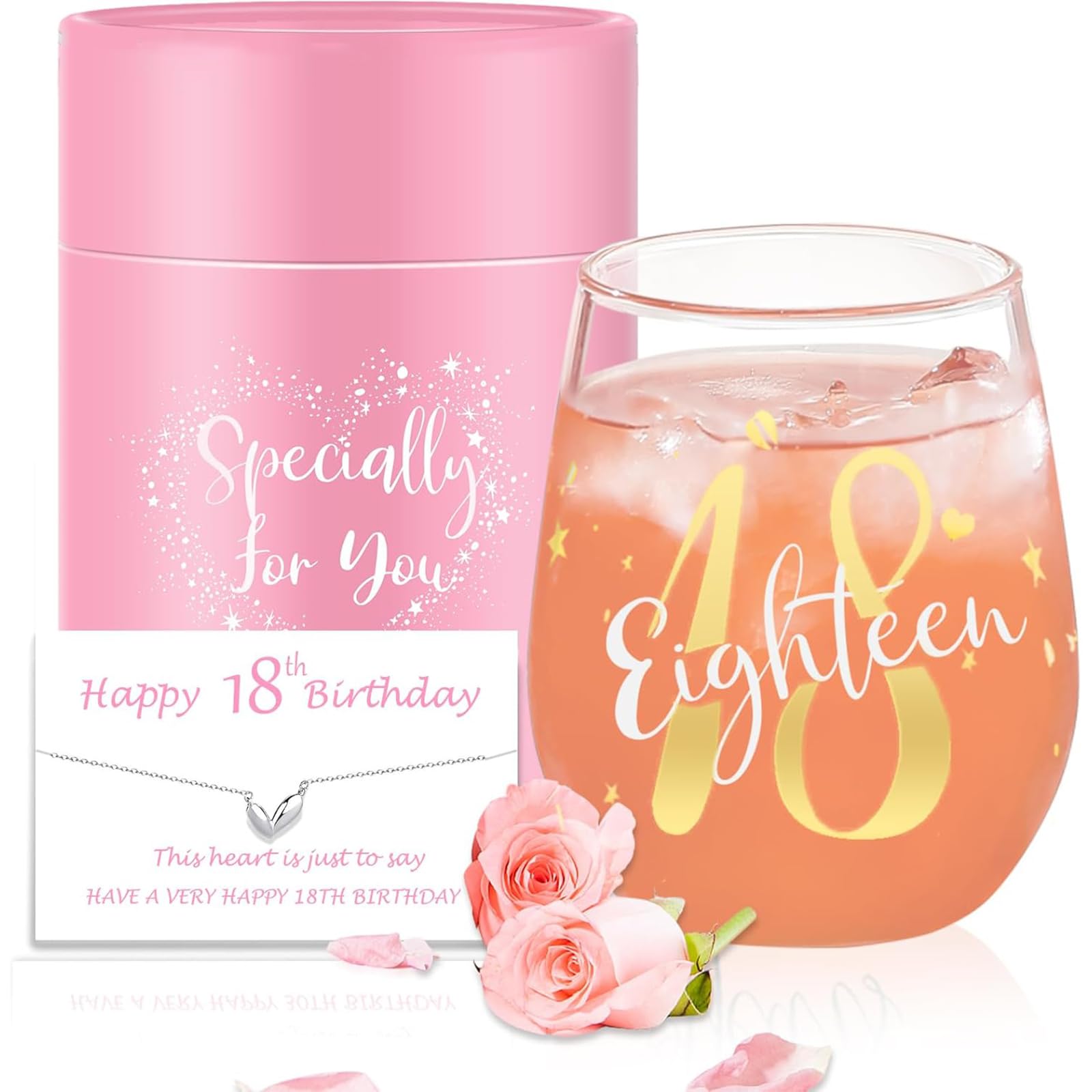 Yalucky 18th Birthday Gifts for Girls Stemless Wine Glasses Personalised Birthday Gifts for Women Girls Unusual 18th Birthday Decorations Gifts Presents for Women Best Friend Sister Birthday Glasses
