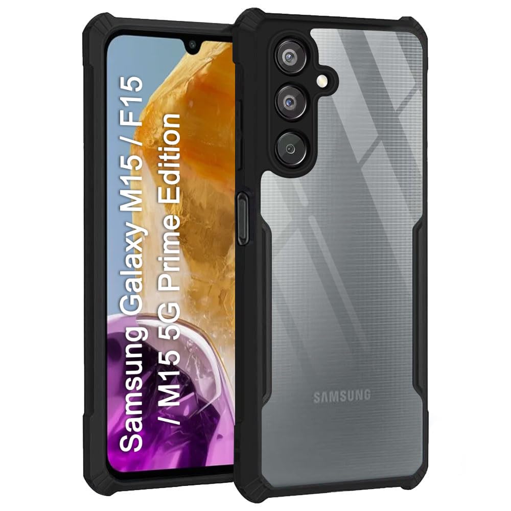 TheGiftKart Shockproof Crystal Clear Back Cover Case Compatible with Samsung Galaxy M15 / F15 / M15 5G Prime Edition | 360 Degree Protection | Transparent Back Cover Case (PC & TPU, Black Bumper) (B0CZRM6W2C) Amazon Price History, Amazon Price Tracker