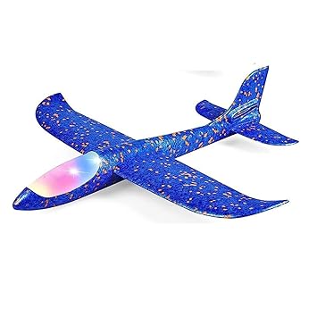 Foam Plane with LED Light, Dual Flight Mode Glider, Large Throwing Aeroplane for 3 to 8 Year Children's (Assorted)