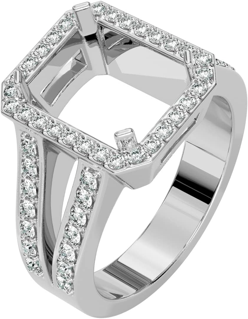 PEORA 14K Gold G-H/VS Lab Grown Diamond Semi Mount Ring Setting, Fits 10x8mm Emerald or Radiant Cut, 0.50 Carat total, Sizes 4 to 10