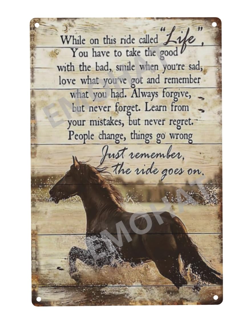 Vintage Metal Tin Sign Horse The Ride Goes Inspirational Retro Decor Wall Decoration Gifts For Horse Lovers On Cowgirl Home Bedroom Living Room 8x12 Inch Custom Private Property Signs Outdoor
