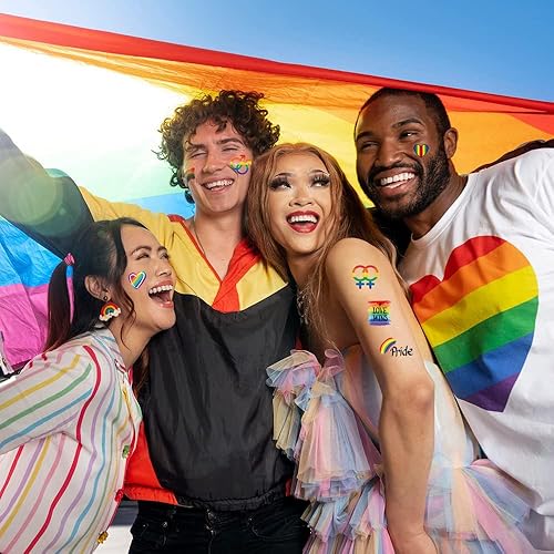 Miniatura 5 de Calcomanías de tatuaje de orgullo gay, 71 piezas LGBT arco iris temporales tatuajes arco iris, mariposa, flor, corazón, amor, tatuajes para adultos,