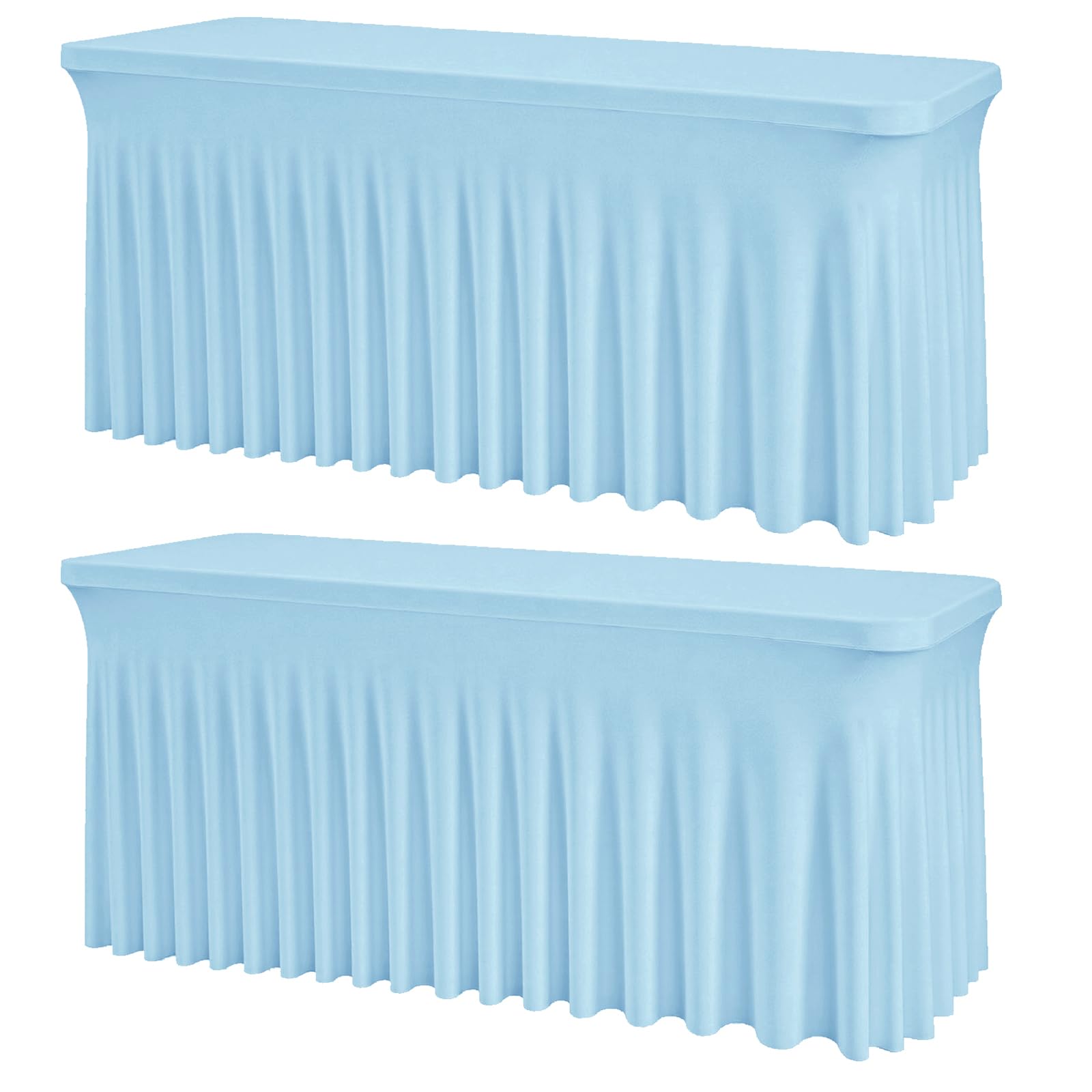 2 Pack Baby Blue Spandex Tablecloths for 6FT Rectangle Tables, Wrinkle Free Fitted Stretch Table Covers Elastic Table Skirt for Wedding Party Banquet Birthday Baby Shower Events