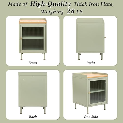 Miniatura 4 de HollyHOME Mesita de noche de metal de 2 niveles para dormitorio, 15.75 pulgadas de largo x 22.83 pulgadas de alto, armario de almacenamiento de