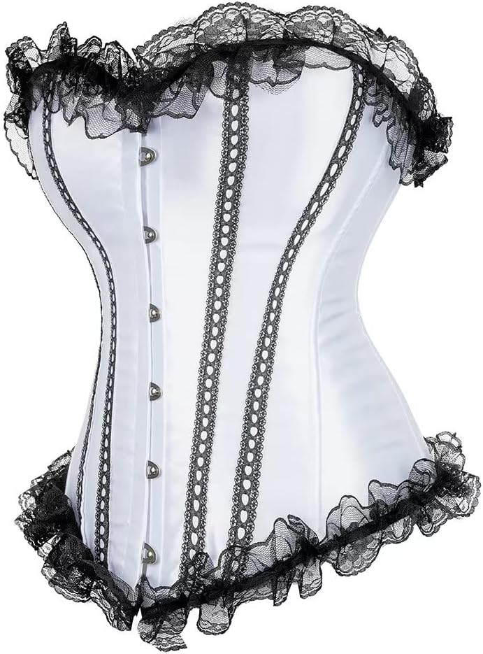 Corset for Women Sexy Overlay Trim Lace up Brocade Overbust Bustier Shapewear Plus Size