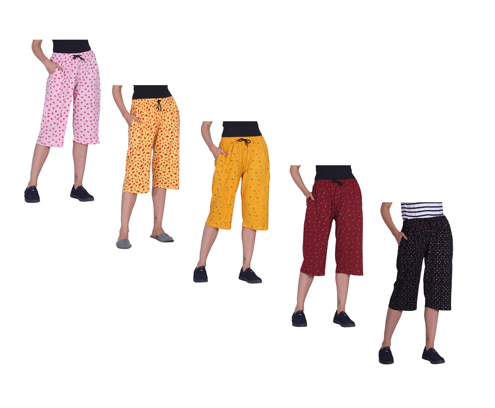 Women Cotton Printed Stylish Loose Fit Capris 3/4th Lower (Pack of 5) Multicolor51-picture-29