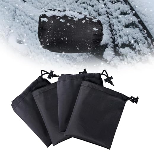 4 pcs Side View Mirror Covers for Cars, Waterproof Protective Covers for Snow Ice Bird Droppings, Black Rearview Mirror Guards with Drawstrings, Fits Sedans SUVs Trucks