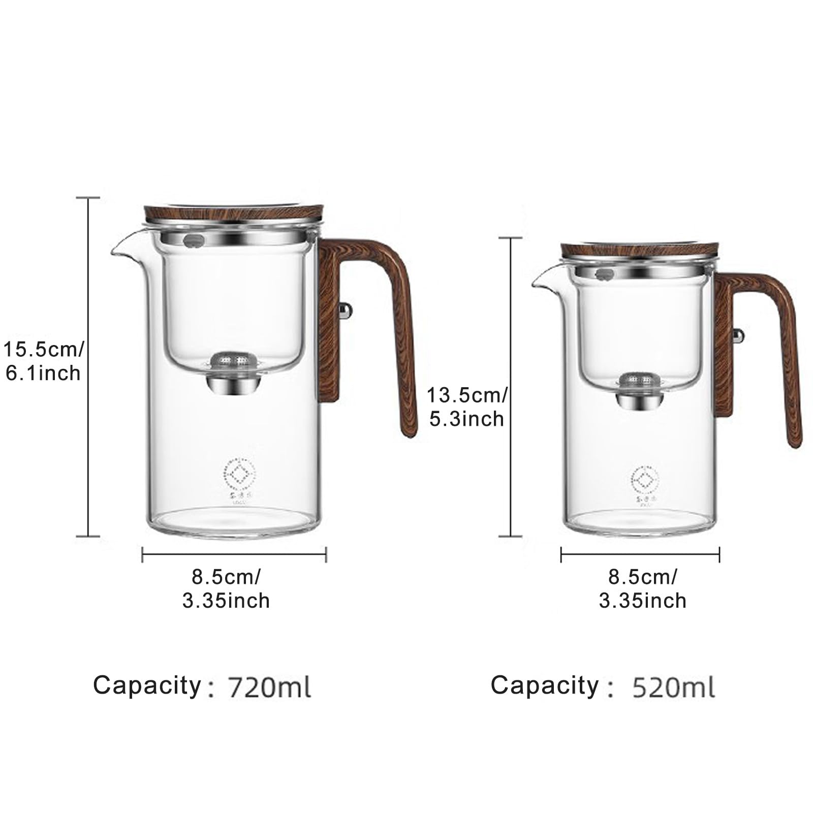 Enchanti Glass Tea Pot with Strainer and Infuser 720ml Wooden Handle