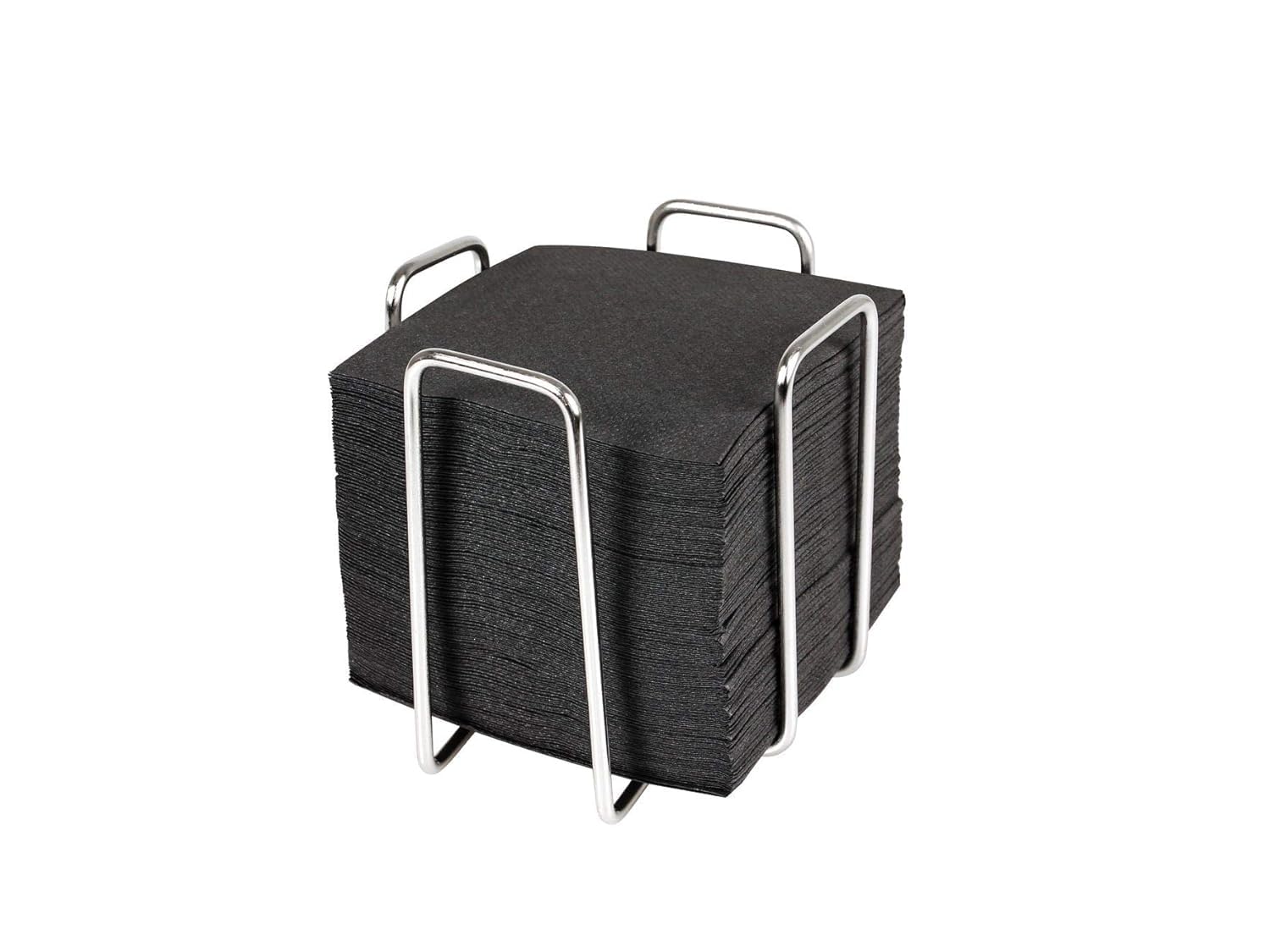 Hostelnovo - Servilletero de Acero Inoxidable con 50 Servilletas Negras de Cóctel 10x10 cm
