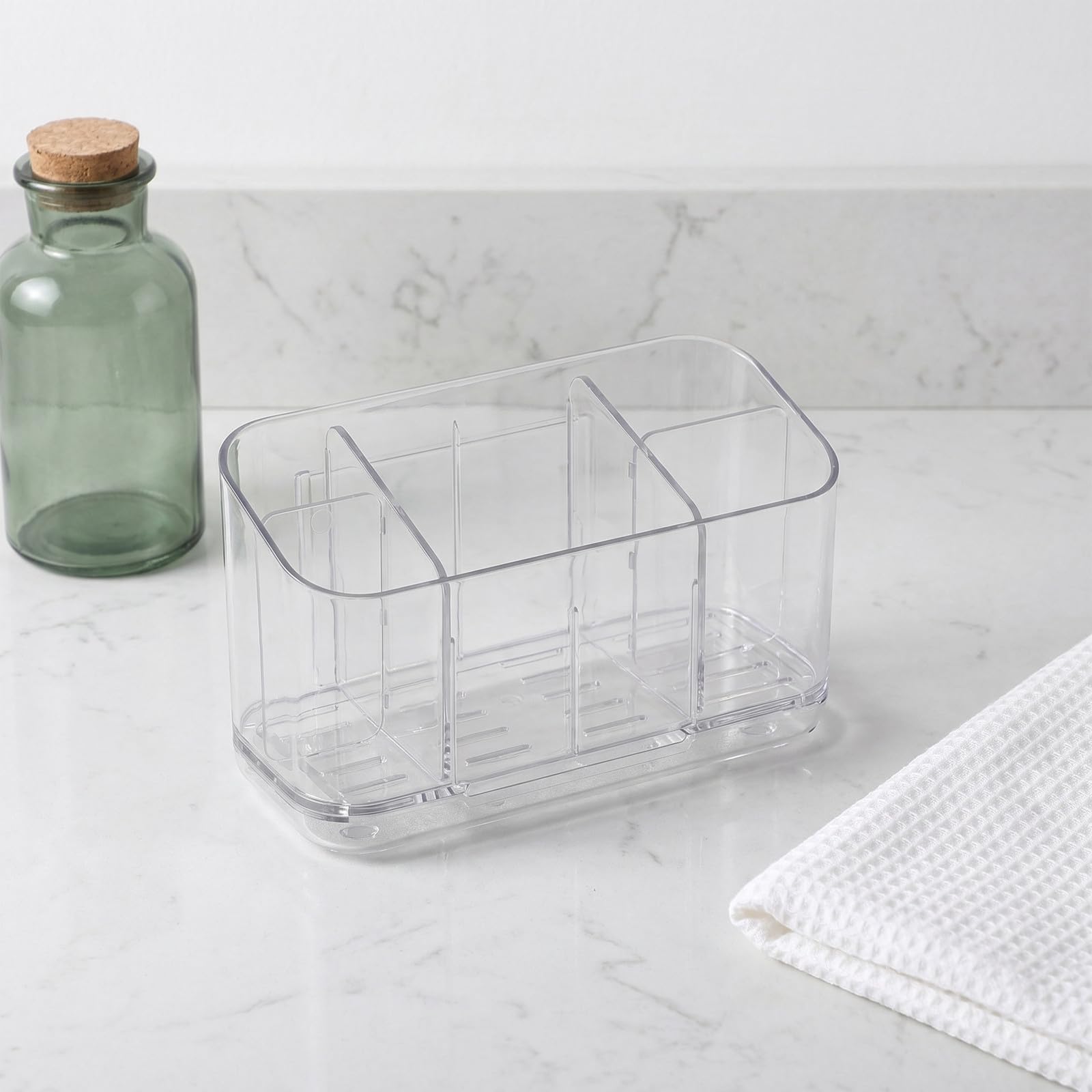 Luxshiny Soporte para cepillos de Dientes de Ducha (3 Unidades): Organizador de Pasta de Dientes de Pared con Divisor extraíble y Caja Inferior de plástico Transparente Desmontable para Recoger el