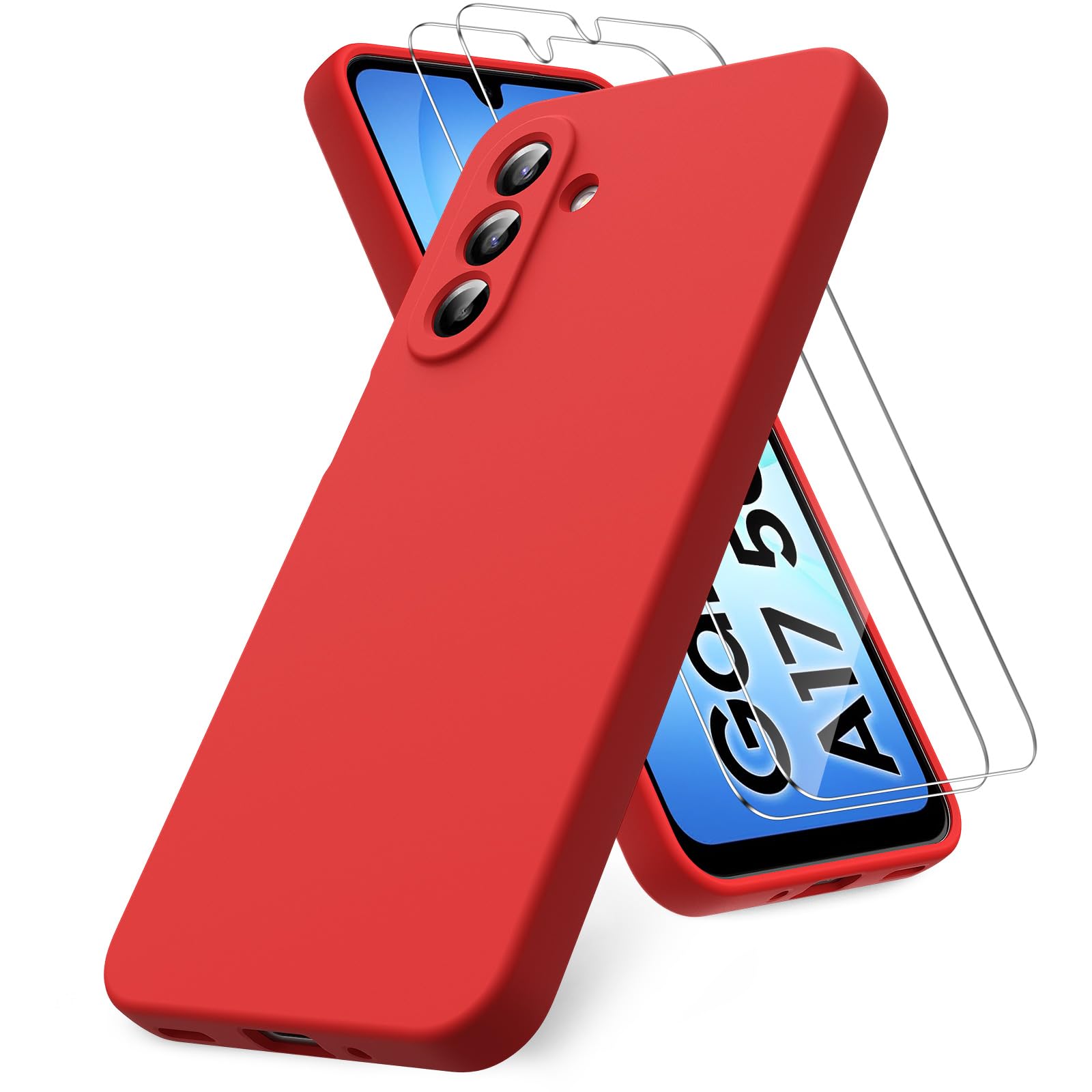 Vansdon Handyhülle kompatibel mit Samsung Galaxy A37 5G Hülle, 2 Stück Panzer Schutz Glas, weiche TPU Flüssigsilikonhülle, stoßfestem Gummi Silikongel Fall-Taupe