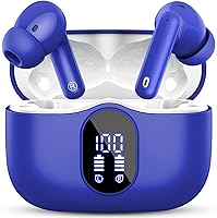 Vista 16 de Auriculares inalámbricos Bluetooth con micrófono con cancelación de ruido, auriculares Bluetooth IP7 impermeables en los oídos, azul pálido