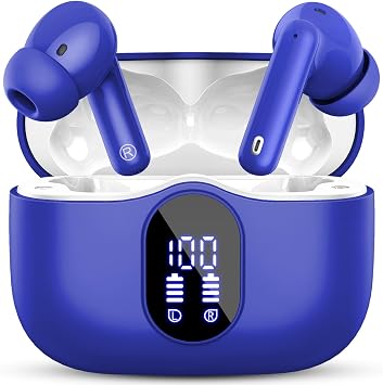 Wireless Earbuds, Bluetooth 5.4 Headphones Bass Stereo/Clear Calls, Blue