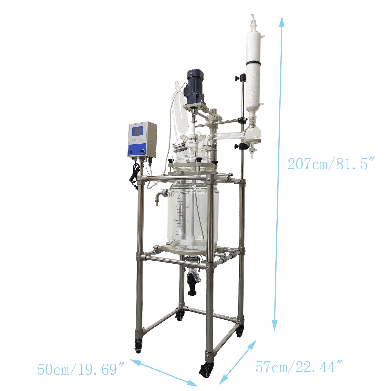 INTSUPERMAI 110V 20L Jacketed Glass Reactor, Double-Layer Chemical Reaction Vessel with Digital Display and Support Frame, Jacketed Reactor for Lab Chemistry Reaction Distillation