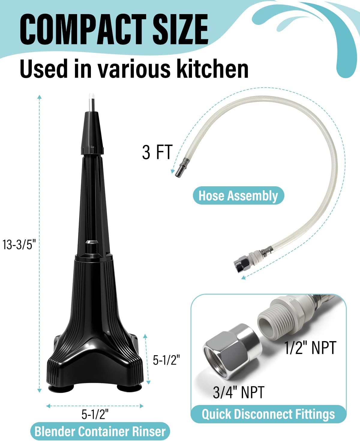 Blender Container Rinser – Powerfully Rinses 64OZ vitamix Blender, Jars, Cups, Pitchers & Bottles in Seconds Ideal for Commercial Restaurant Kitchens, Bars, Smoothie or Coffee Shops Five year warranty