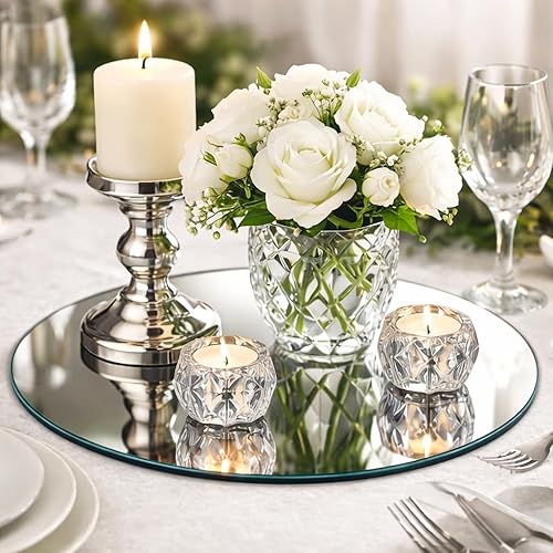 Vista 2 de Murrey Home Paquete de 12 centros de mesa de espejo para mesas, espejos redondos de 12 pulgadas para centros de mesa, bodas, fiestas, espejos