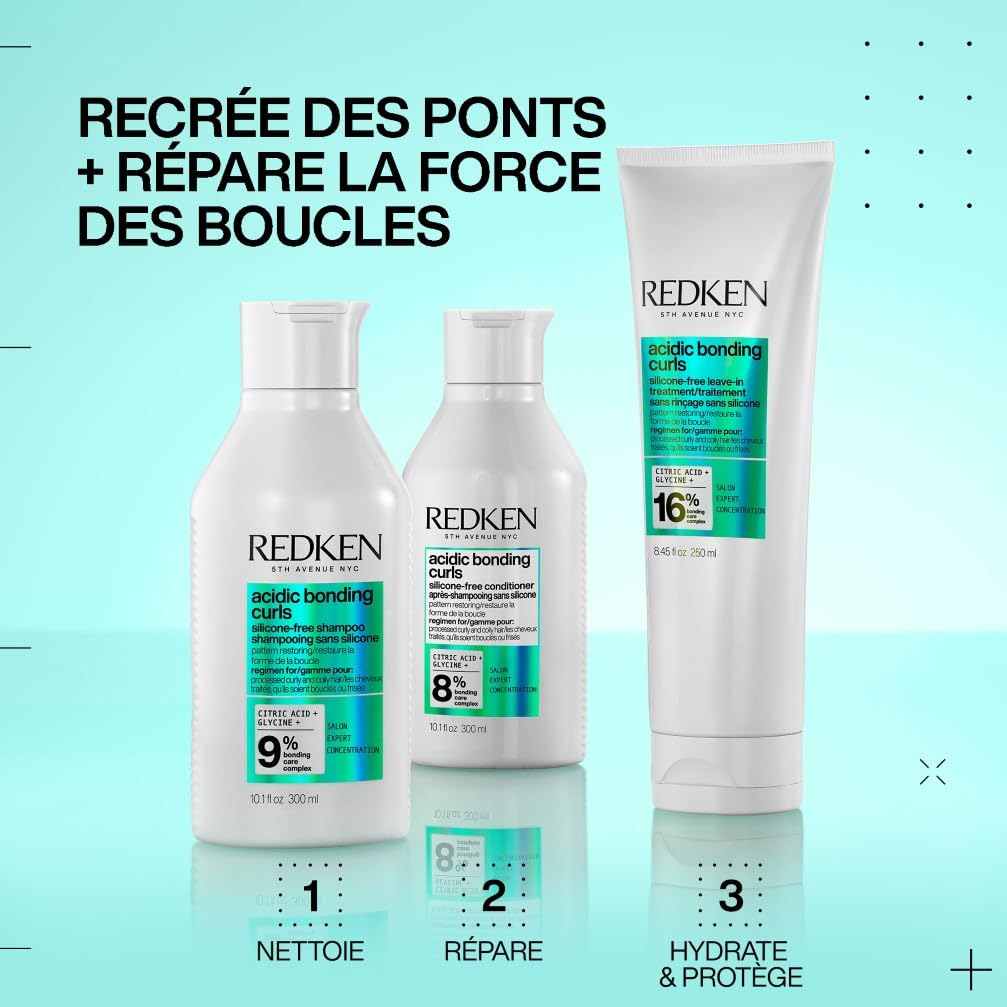 REDKEN - Shampoing Cheveux Bouclés Acidic Bonding Curls - Répare, Restaure & Sublime les Boucles - Acide Citrique, Glycine & Vitamine B5 - Cheveux Bouclés, Crépus ou Frisés - 300 ml