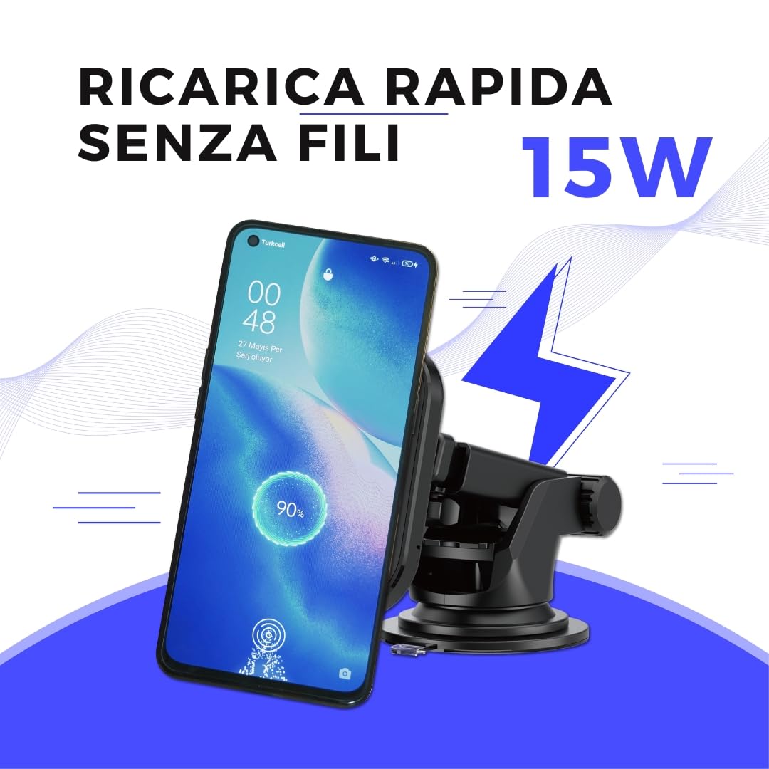 Energizer Caricatore Wireless Auto Magnetico con Ricarica da 15W | Supporto Auto MagSafe per iPhone e Android | Vari Accessori da Installazione su Cruscotto o Bocchette Aria, Sicura e Stabile - ECA007