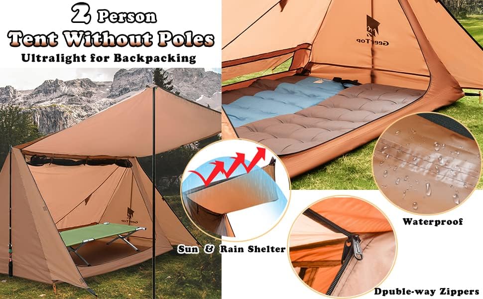 GEERTOP 1 Person Backpacking Tent, Ultralight Waterproof Hiking Tent, Camping Shelter for Single Person, Outdoor Tent for Hiking Camping Backpack Travel(NO POLES)