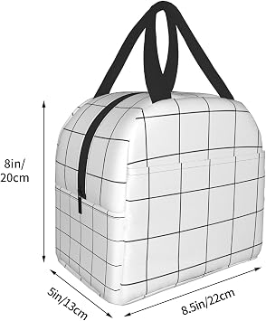 White Lunch Box Insulated Checkered Lunch Bag, Reusable Snack Bag Food Container For Boys Girls Men Women School Work Travel Picnic Waterproof Outdoor Tote Handbags For Adults Kids