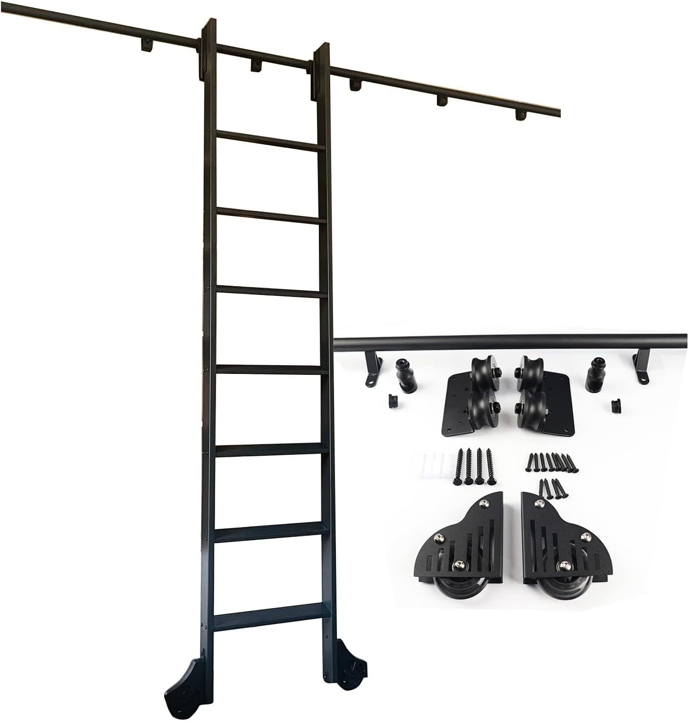 DFGHNBVC Rolling Library Ladder Rolling Ladder Sliding Track Hardware Kit Sliding Barn Door Hardware,20Ft/600Cm Track Kit