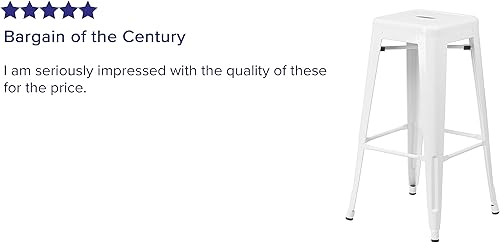 Miniatura 5 de Flash Furniture Lily - Juego de 4 taburetes de bar de metal blanco sin respaldo de 30 pulgadas de alto grado comercial para interiores y exteriores