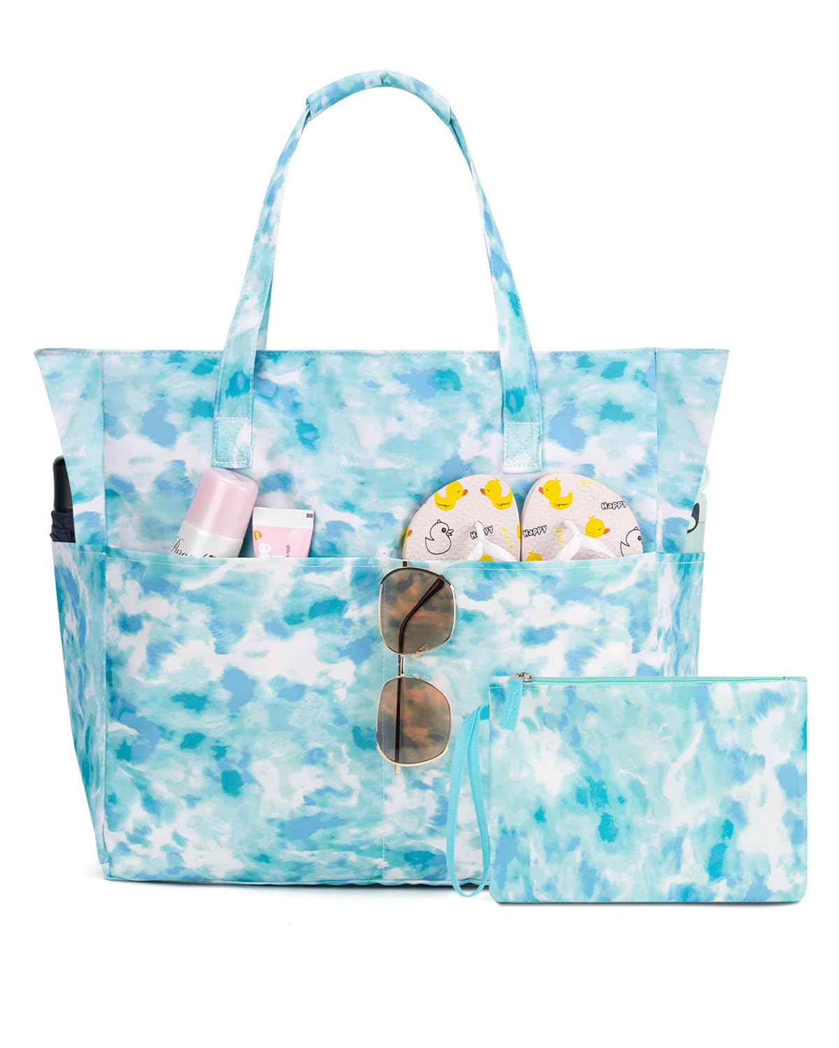KABAQOO Extra Large Beach Bag Waterproof Sandproof Women Beach Tote with Zipper &amp; Wet Compartment for Pool Gym Grocery Travel