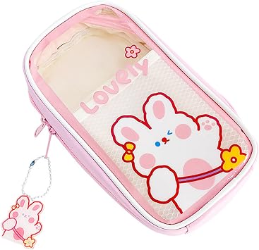 Kawaii Pencil Case, Cute Transparent Aesthetic Pencil Case, Large Capacity Cute Pencil Pouch with Zippers, Stationery Organizer Storage for Girls Pink