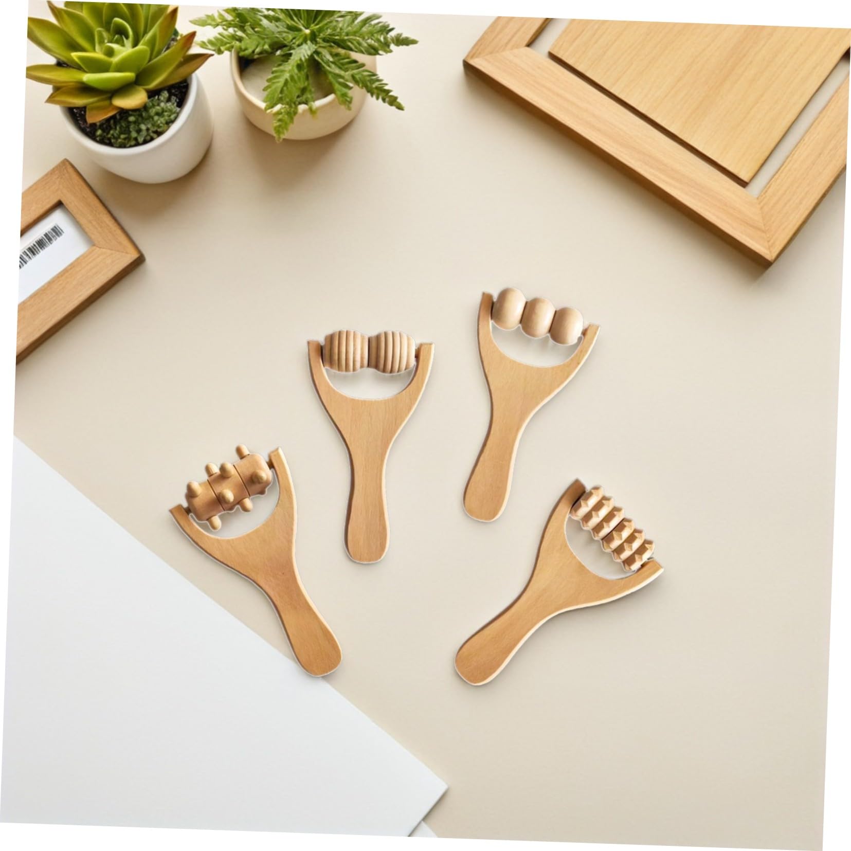 POPETPOP 8 piezas Rodillo de Masaje de Madera Ergonómico para Cuerpo Cuello Espalda Pies y Brazos Herramienta Manual Portátil para Relajación y Alivio Muscular