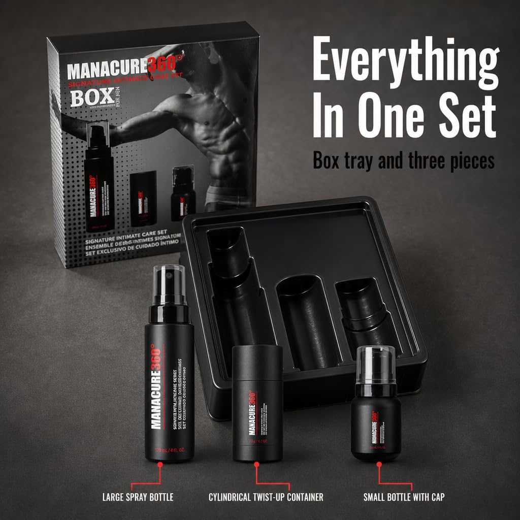 MANACURE360° Signature Intimate Care Set with Body Wash, Anti Chafind Comfort Stick and Deodorizing Toning Spray, Gift Set for Men