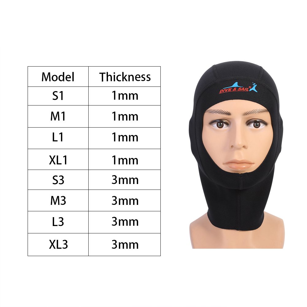 Alomejor Cappuccio da Sub 1mm 3mm Neoprene per Snorkeling Kayak Sport Acquatici