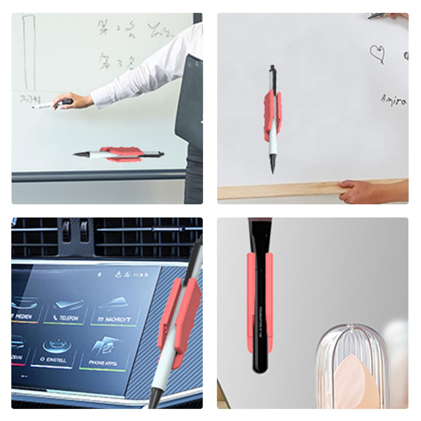 Ruzister 4 stuks siliconen penhouders zelfklevende pennenhouders voor op het bureau, potlood-/markeerclip voor klaslokaal, kantoor, bureauaccessoires, wit