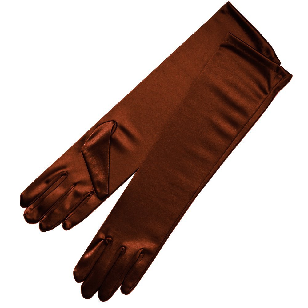 ZaZa Bridal 15.5" Long Shiny Stretch Satin Dress Gloves Below-The-Elbow Length 8BL-Deep Brown