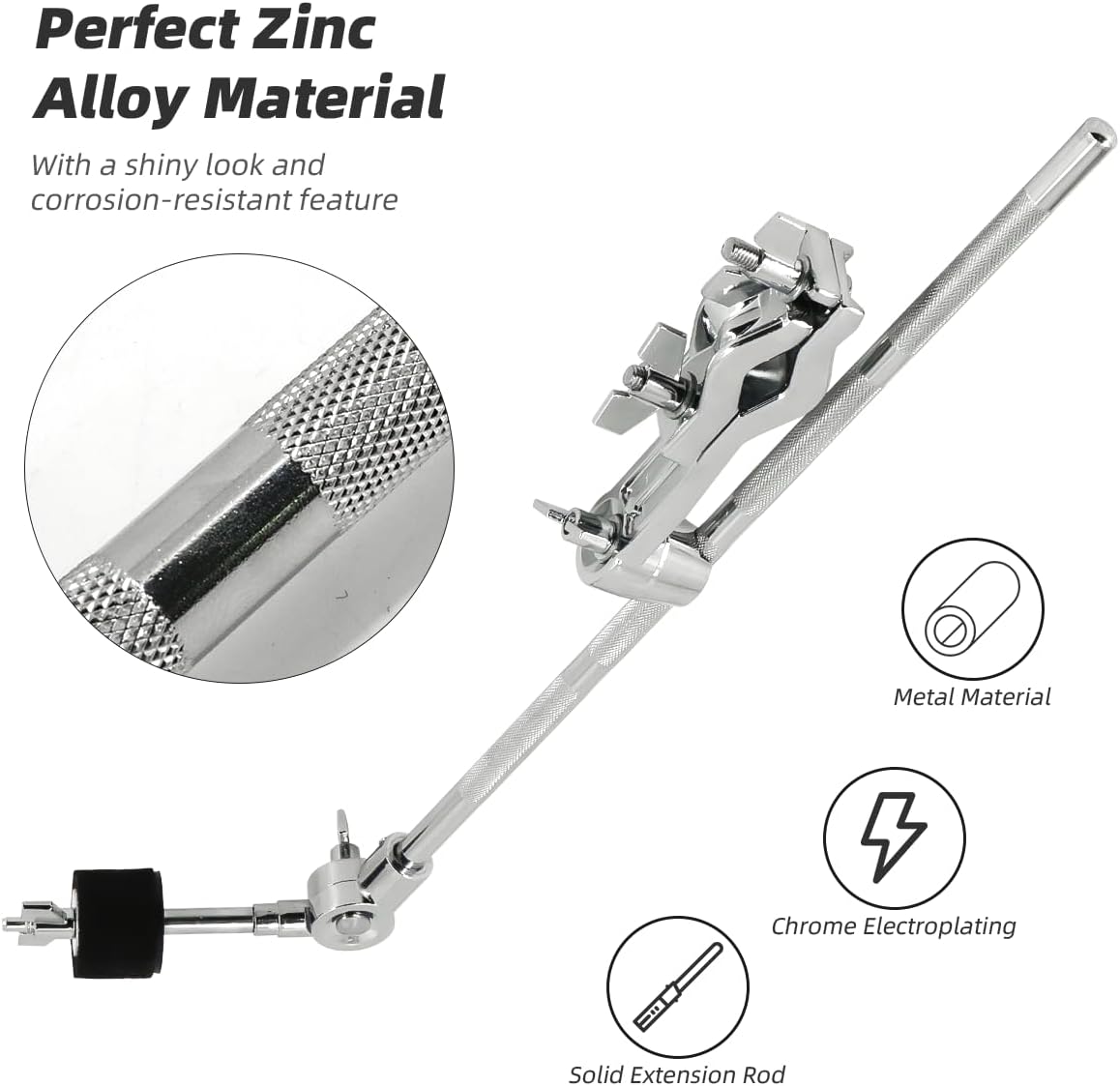 Drum Extension Arm Cymbal Boom Arm with Clamp Cymbal Attachment Arm for Drum Cymbal Parts
