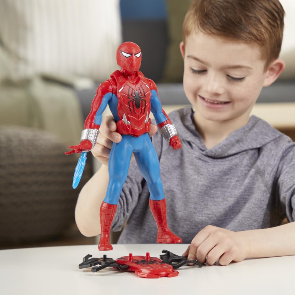 Marvel Spider-Man Thwip Blast Spider-Man figurka z akcesoriami, zabawka superbohatera w skali 11 cali dla dzieci w wieku od 4 lat
