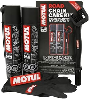 Motul C1 Chain Cleaner & C2 Road Chain Lube Kit with Brush & Gloves - Complete Motorcycle Chain Maintenance for Street Bikes & Karts